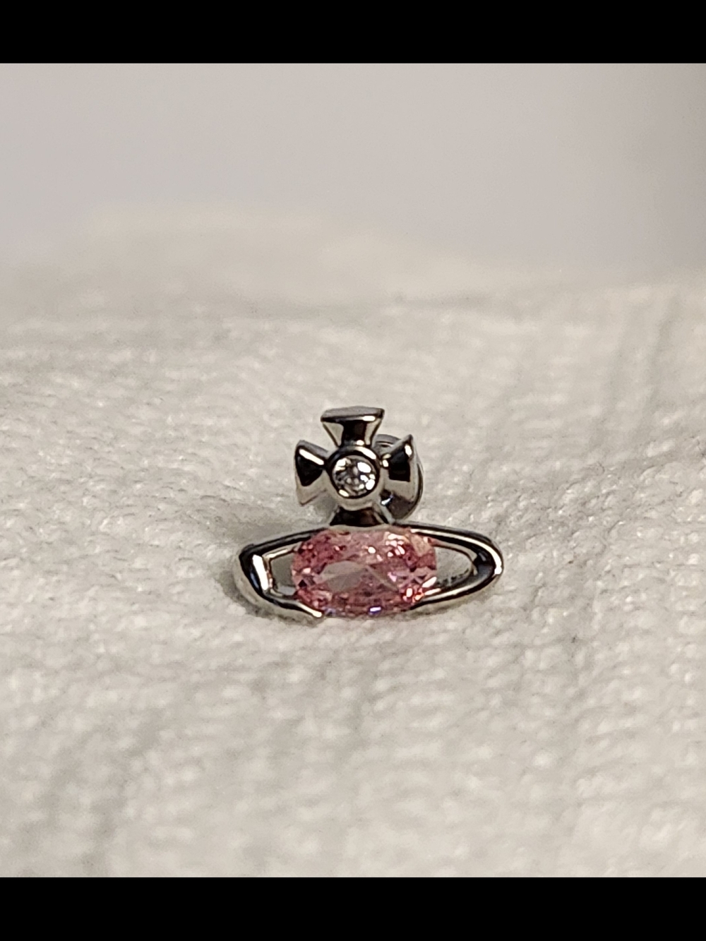 Single Vivienne Westwood Silver Orb Screwback Earrings with Pink Crystal - Picture 2 of 5